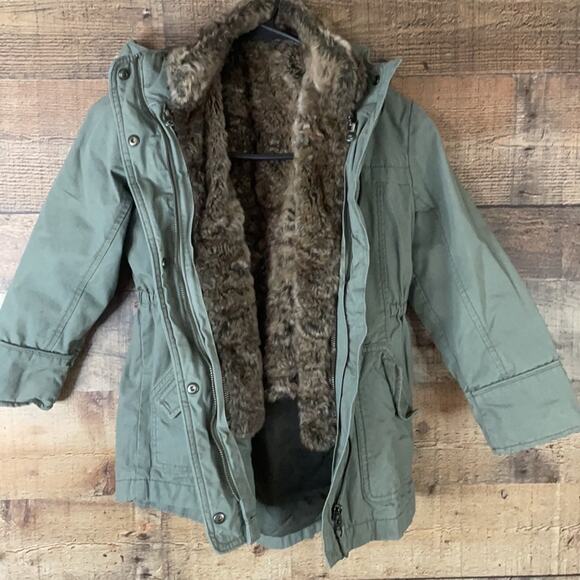 Gap Kids 3 in 1 Hooded Parka Utility Jacket Faux Fur Vest Army Green Size Small - Picture 5 of 15
